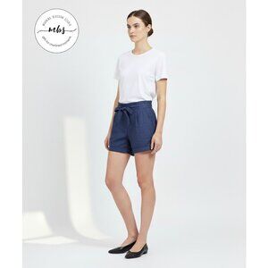 NWOT Magaschoni Paperbag Linen High Waist Tie Shorts Blue Women S